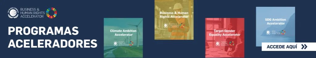 Programas aceleradores: Climate Ambition Accelerator, Business & Human Rights Accelerator, Target Gender Equality Accelerator, SDG Ambition Accelerator.